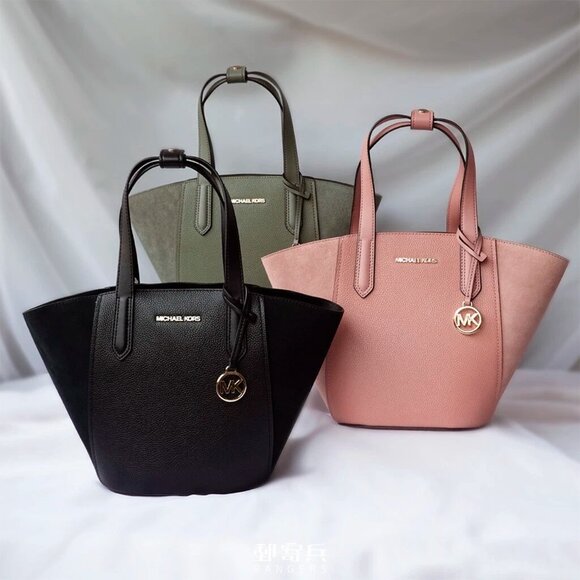 S Michael Kors Portia Small Tote Army Green Leather Suede 35F1GPAT1S $358 - Picture 7 of 8